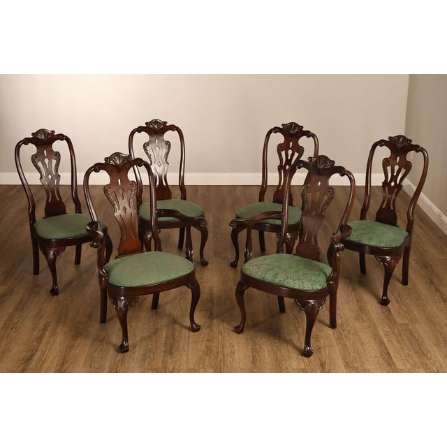 High Quality American Made Vintage Set of Six Shell-Carved Mahogany Dining Chairs with Custom Upholstered Seats, Includes...