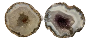 Late 18th Century Polished Split Amethyst and White Quartz Geodes - a Pair