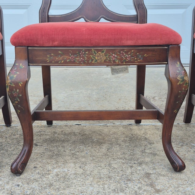 Mid 20th Century Mid-20th Century Lane Rustic Floral Paint Decorated Walnut Dining Chairs, Set of 6 For Sale - Image 5 of 18