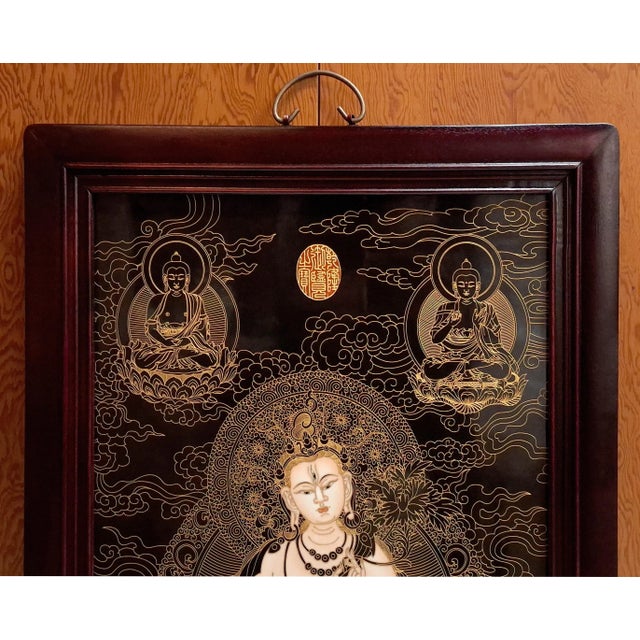 Chinese Chinese Framed Porcelain Buddhist Temple Plaque Saptalochana Tara For Sale - Image 3 of 5