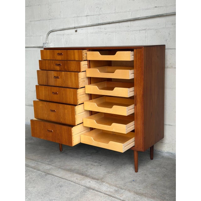 Brown In Style of Arne Vodder Teak Gentlemen’s Chest Wooden Highboy Dresser Denmark Mid-Century Modern 1960s For Sale - Image 8 of 9