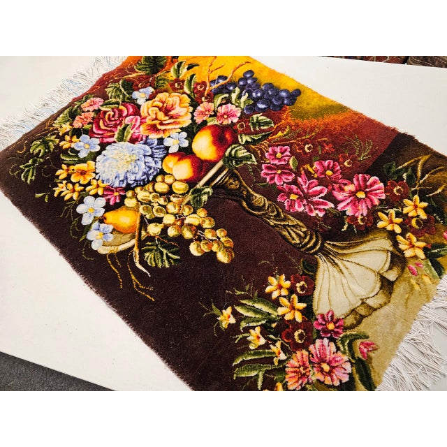 Vintage Persian Tabriz Pictorial Rug, Hand-Knotted Wool & Silk, Fruit & Flowers, Red & Yellow, 2x3 For Sale In Chicago - Image 6 of 11