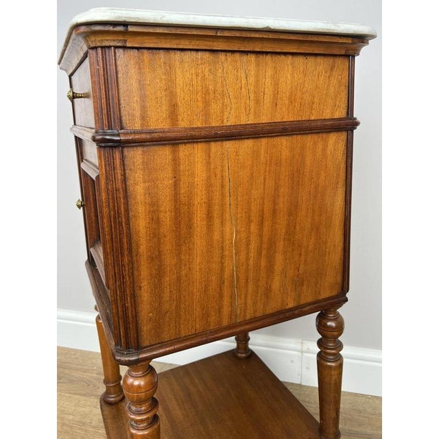 Antique French Walnut Bedside Table with Marble Top For Sale - Image 12 of 16