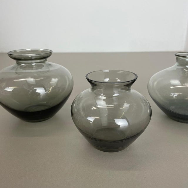 Glass Blue & Green Tone Heart Vases by Wilhelm Wagenfeld for WMF, 1960s, Set of 3 For Sale - Image 7 of 18