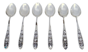 Silver Coffee Spoons with Filigree Cut Handles, Set of 6
