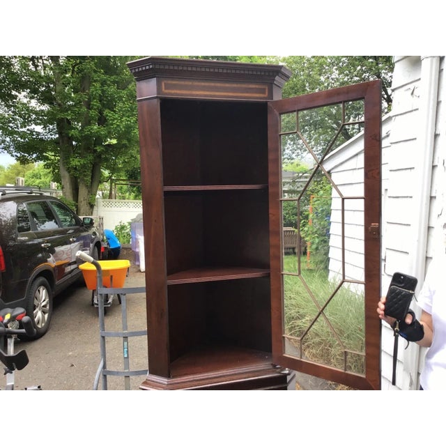 Early 20th Century Vintage George III Style Satinwood Inlaid Mahogany Corner Cabinet For Sale - Image 5 of 6