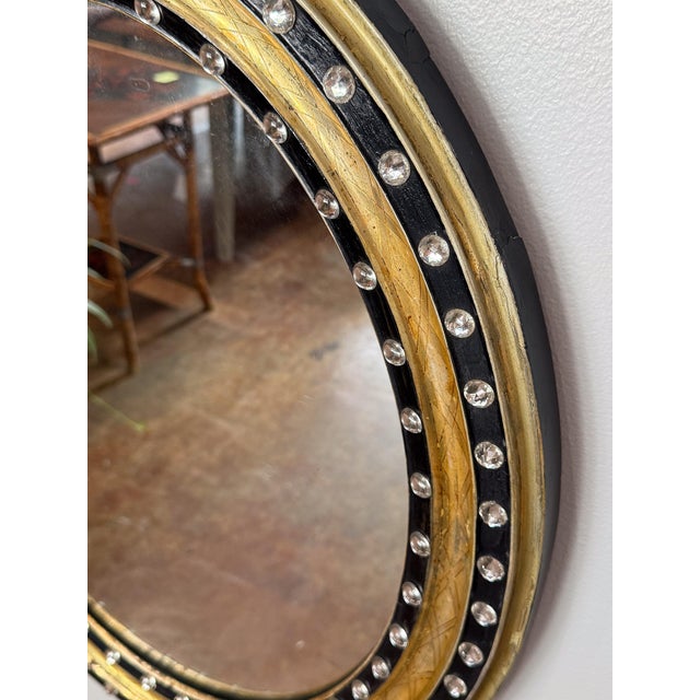 Irish Ebony and Gilt Oval Wall Mirror With Glass Studs (H 29 3/8 X W 23 5/8) For Sale - Image 4 of 9