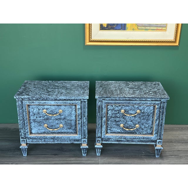 Pair of Mid-century walnut nightstand by Martinsville These nightstands are hand-painted, see pictures Dimensions: 24"With...