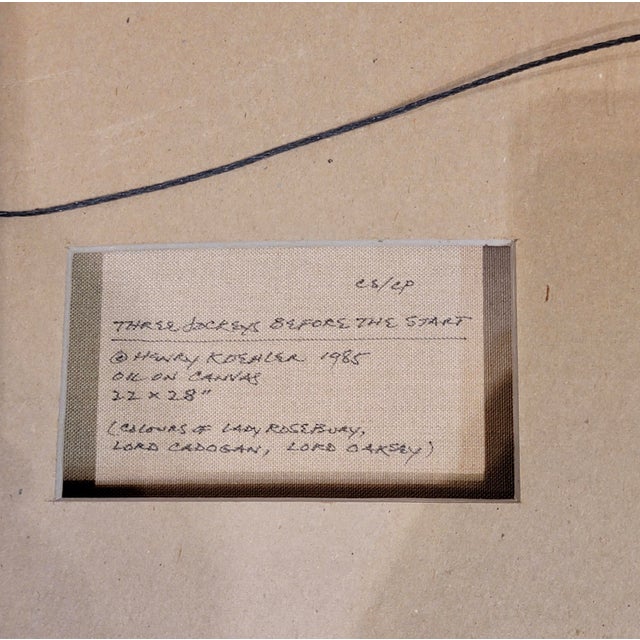 Henry Koehler -Three Jockeys on Horse Before the Start-Oil Painting For Sale - Image 10 of 12