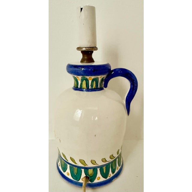 Petite Italian Sgraffito Flower Jug Pottery Accent Table Lamp For Sale - Image 4 of 12