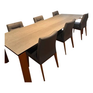 Calligaris Ceramic Extendable Dining Room Set (Omnia XL Table + 8 Tosca Leather Chairs) For Sale