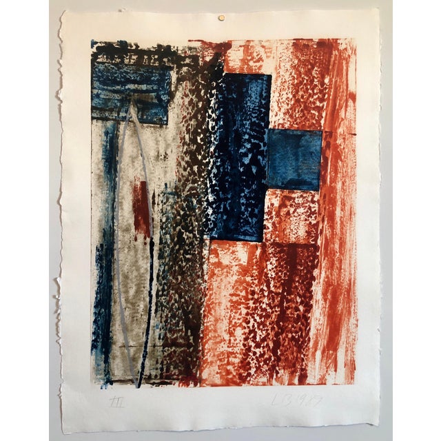 Blue Larry Brown, Abstract Expressionist American Modernist Oil Monotype Monoprint Painting, 1989 For Sale - Image 8 of 8