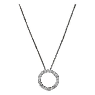 0.55ctw Diamond Eternity Circle Pendant 14k White Gold 18" Rope Chain Necklace For Sale