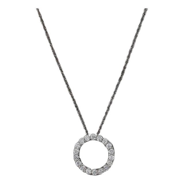 0.55ctw Diamond Eternity Circle Pendant 14k White Gold 18" Rope Chain Necklace For Sale