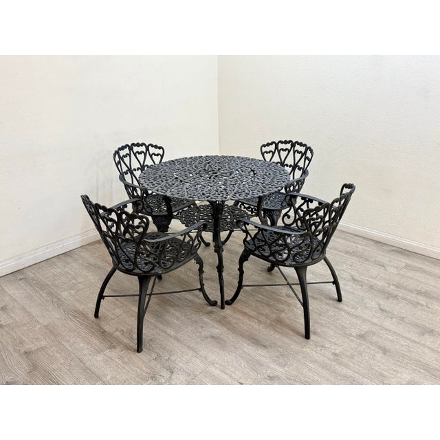 French Vintage Cast Aluminum Patio Set For Sale - Image 3 of 12