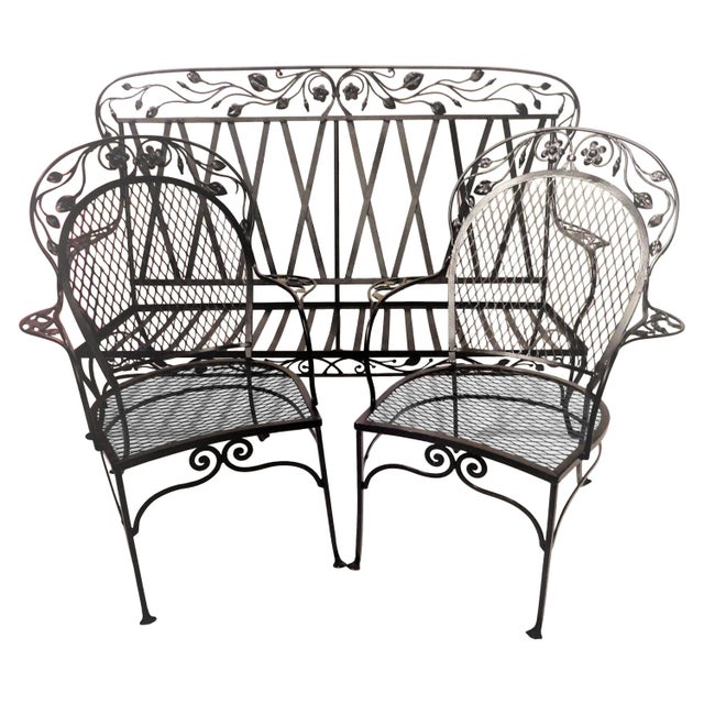 Salterini Rose Leaf Pattern Patio Settee & 2 Chairs For Sale - Image 12 of 12