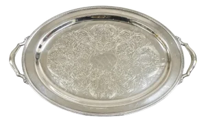Vintage Oneida Edwardian Style Silver Plated Oval Etched Serving Platter Tray