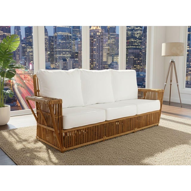 Yellow Presidents Stick Reed Rattan Nantucket 3 Seat Sofa For Sale - Image 8 of 8