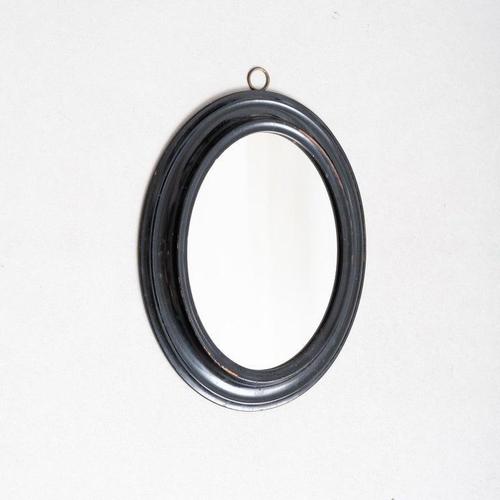 Early 20th Century Wall Mirror with Lacquered Black Oval Frame, 1940s For Sale - Image 3 of 16