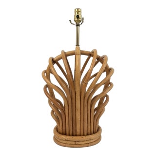 Vintage Coastal Bamboo Rattan Large Scale Table Lamp For Sale