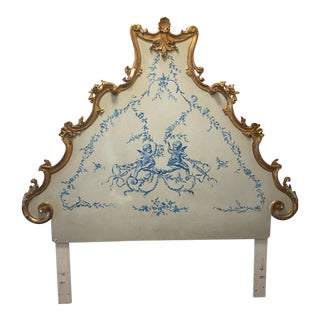 Venetian Style Gilt and Painted Queen Size Headboard For Sale