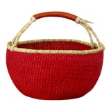 African Large Red Ghana Woven Basket For Sale