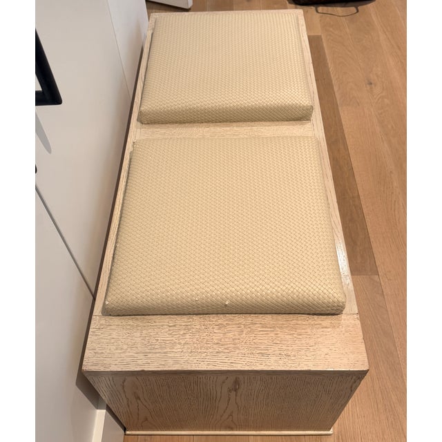 Contemporary Bench With Woven Leather Cushions For Sale - Image 3 of 7