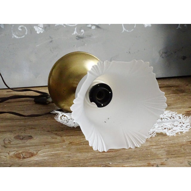 1950s Solid Brass Table Lamp Tulip Milky Glass Shade For Sale - Image 4 of 10