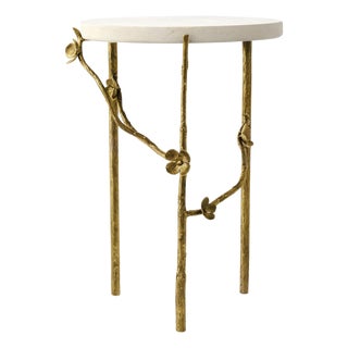 Brilliant Gold Modern Cherry Blossom Accent Table Travertine For Sale