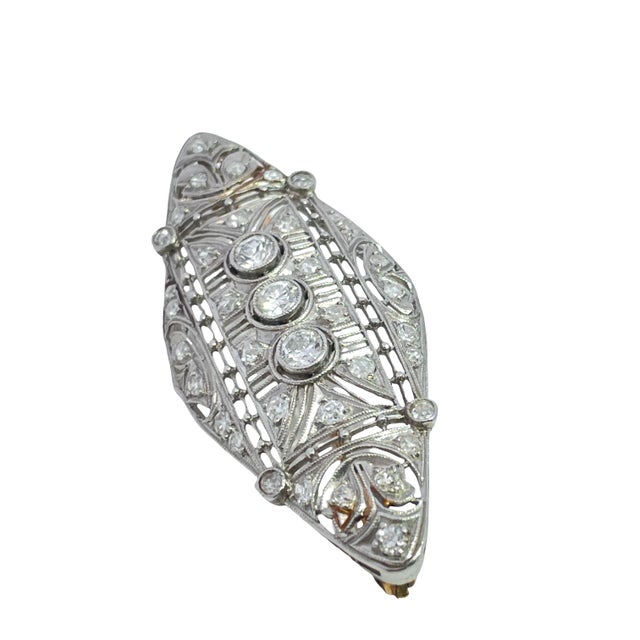 Art Deco Antique Art Deco Platinum & 14k Yellow Gold Diamonds Studded Brooch For Sale - Image 3 of 9