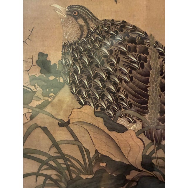 Chippendale Late 20th Century Tosa Mitsuoki "Quail Birds and Flowers" Framed Art Print For Sale - Image 3 of 7