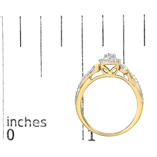 14K Yellow Gold Plated .925 Sterling Silver 1/10 Cttw Round-Cut Diamond Composite Halo Engagement Ring (I-J Color, I3 Clarity)- Size 6 For Sale In New York - Image 6 of 6