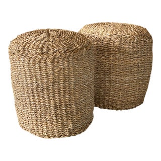 Coastal Seagrass Hyacinth Ottomans-A Pair For Sale