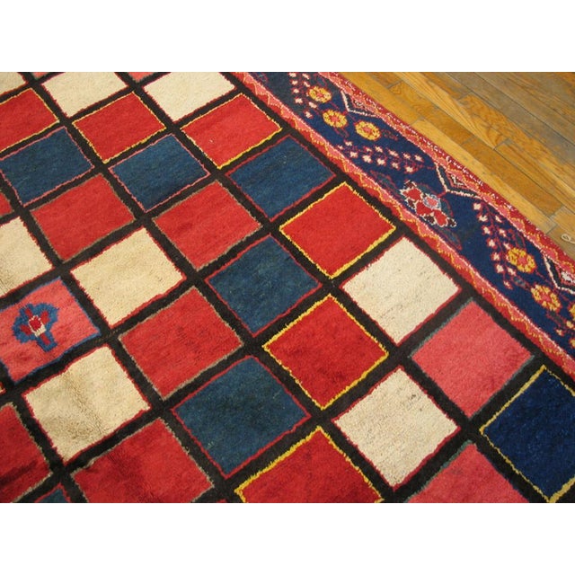 1930s Multicolor Checks Tribal Antique Persian Gabbeh Rug 6'8" X 10'2" Handknotted Wool Carpet For Sale - Image 4 of 6