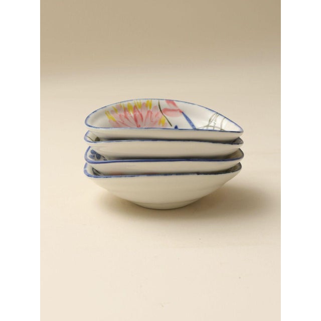 Ceramic Japanese-Style Hand-Painted Floral Ceramic Bowl With Underglaze - Set of 4 For Sale - Image 7 of 7