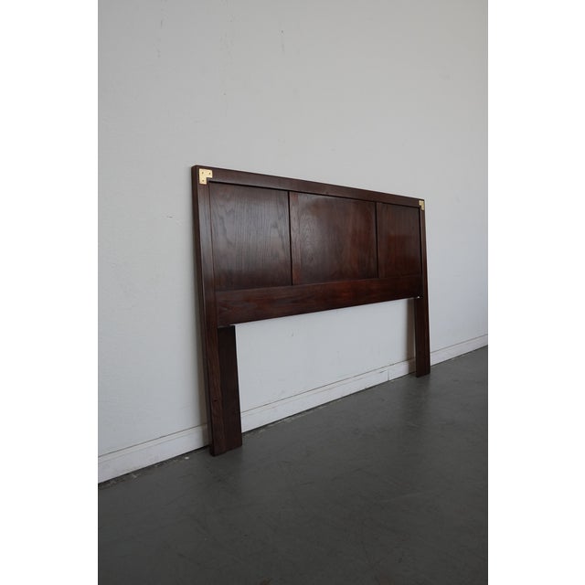 1970s Vintage Henredon Campaign-Style Queen Headboard For Sale - Image 5 of 10