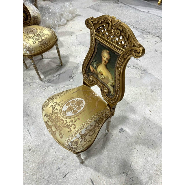 Gold Accent Chair With Lady Portrait – Elegant Baroque Style For Sale In Miami - Image 6 of 7
