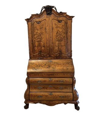 18th Century Antique Dutch Marquetry Inlaid Burr Walnut Cupboard, 1780s