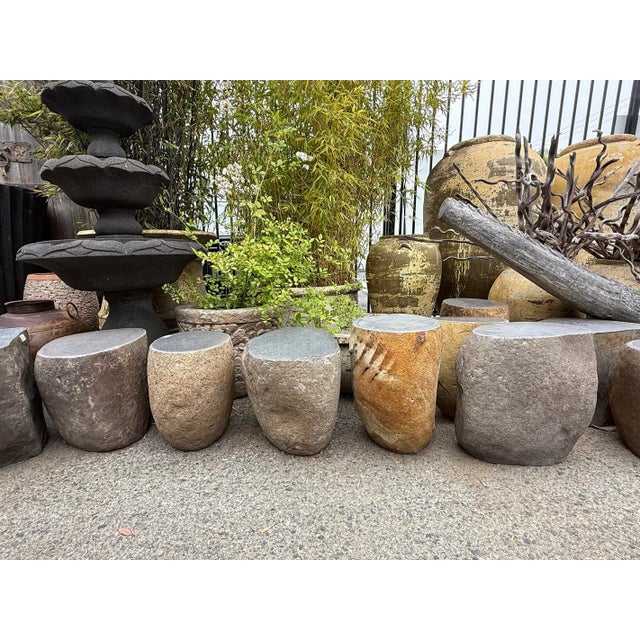 Early 21st Century Vintage Outdoor Stone Boulder Rustic Side Table Stool For Sale - Image 5 of 5