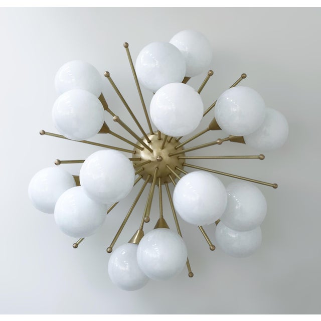 Fabio Ltd 21st Century Mezzo Satin Brass Glossy White Murano Flush Mount by Fabio LTD For Sale - Image 4 of 8