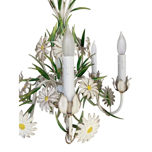 Vintage Italian Tole Daisy Chandelier - 6 Arms For Sale - Image 9 of 14
