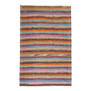 Vintage Zabihi Collection Striped Turkish Kilim - 5'6" x 8'2" For Sale
