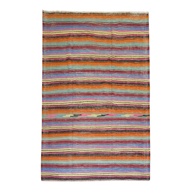 Vintage Zabihi Collection Striped Turkish Kilim - 5'6" x 8'2" For Sale