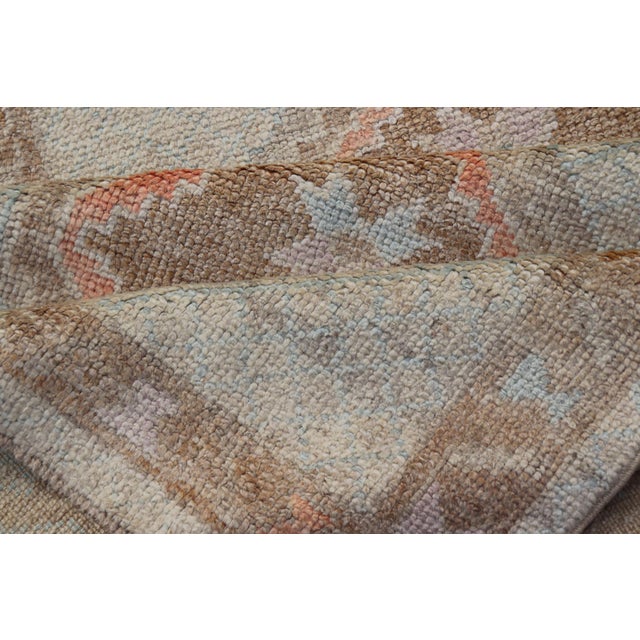 Turkish Oushak Runner With Soft Ivory Field and Peach Geometric Medallions For Sale - Image 11 of 12