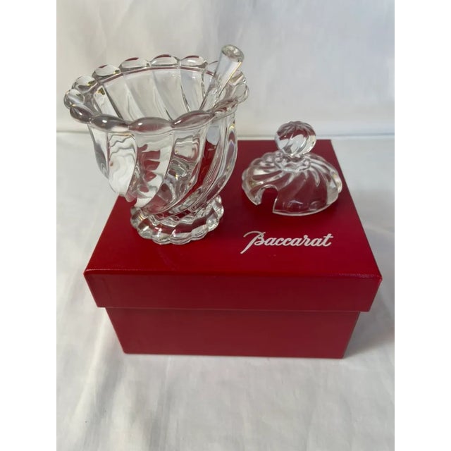 French Baccarat Crystal Honey Pot With Lid and Spoon For Sale - Image 3 of 5