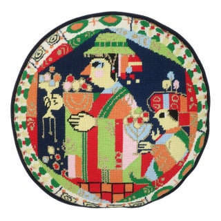 Vintage Bjorn Wiinblad Needlepoint Throw Pillow For Sale