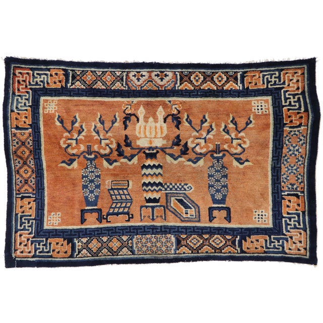 Vintage Chinese Baotou Vase Pictorial Rug - 04'03 X 06'08 For Sale - Image 9 of 9