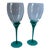 Pair of Italian Murano Style Teal Stem Art Glass Wine Goblets For Sale