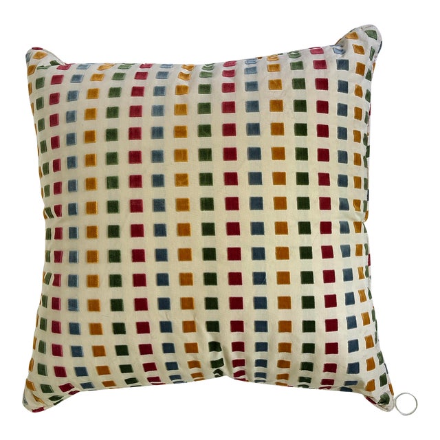Large 1990s Multi-Color Cut Velvet Decorative Pillow For Sale