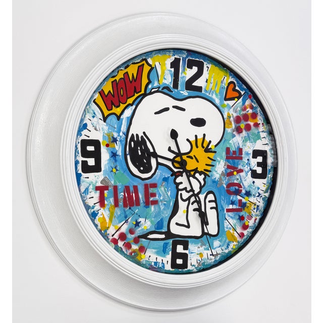 Original clock hand painted with mixed media. Hand signed and titled on verso by Jozza. Size: 30 inches diameter. Artwork...